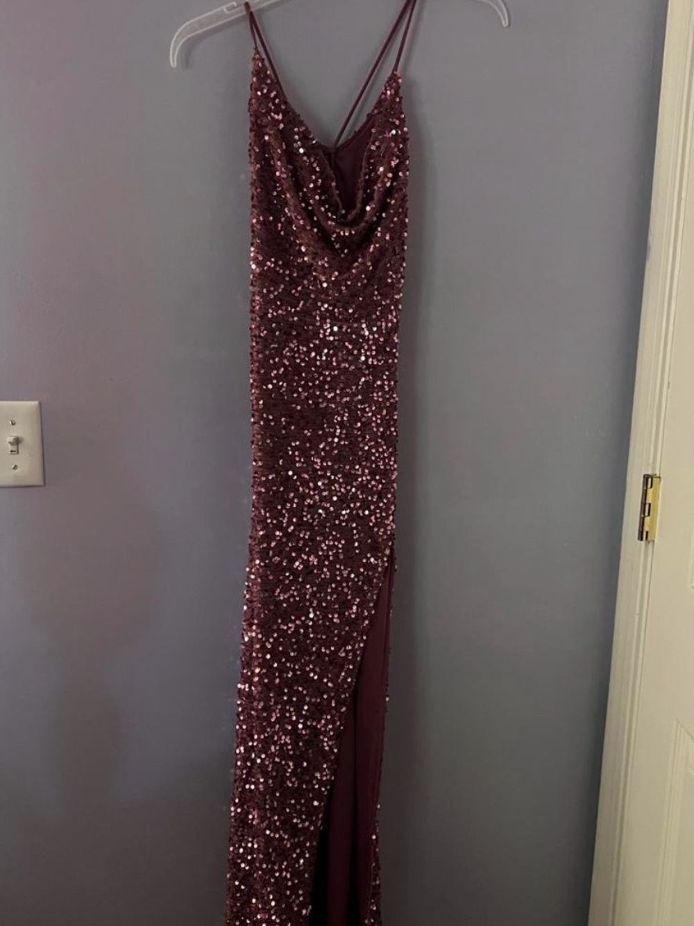Fashion Nova Rose Sequined Cowl Neck Gown